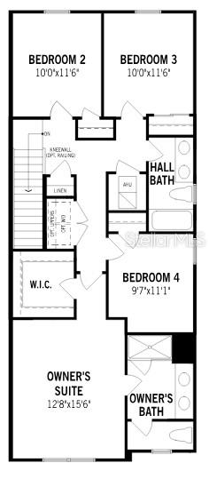 This is a floor plan showing the layout of a four-bedroom residential upper level — 2199 NIGHTSHADE GROVE LANE, APOPKA, FL