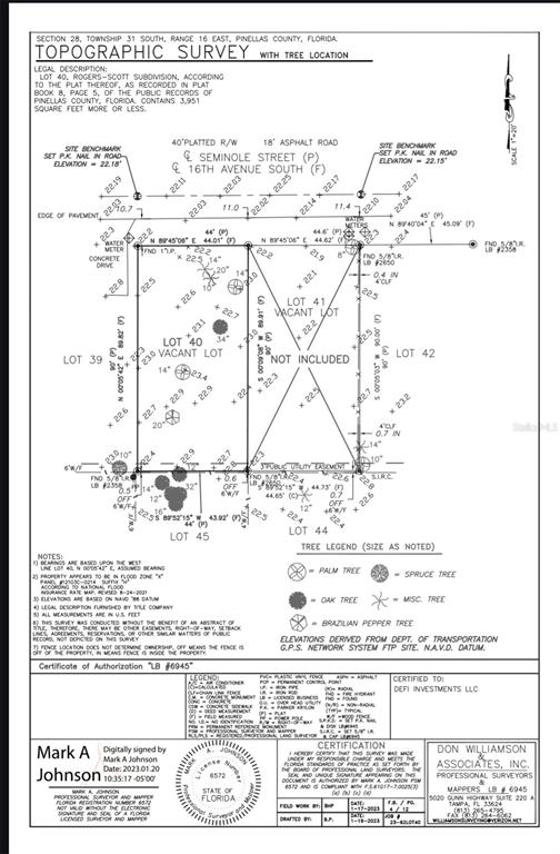 This is a topographic survey map of a vacant lot in Pinellas County, Florida — 5106 16TH AVENUE S, GULFPORT, FL