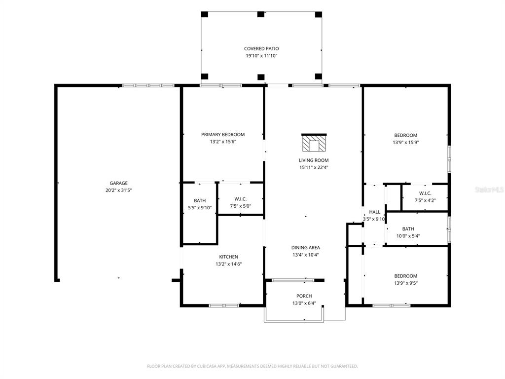 This is a floor plan showing a house with a garage, three bedrooms, and a patio — 10966 SW 85 TERRACE, OCALA, FL