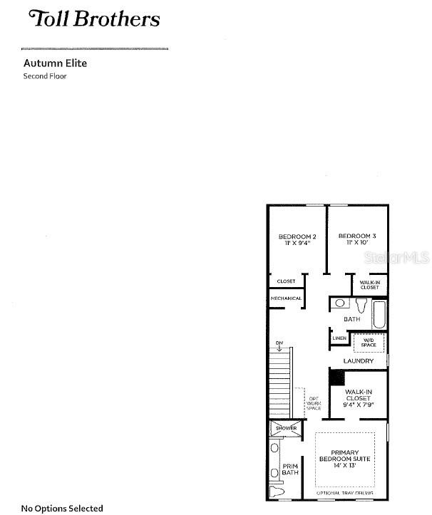 This floor plan shows the second level of a home with three bedrooms and laundry — 12792 SUNSET WALK DRIVE, WINTER GARDEN, FL