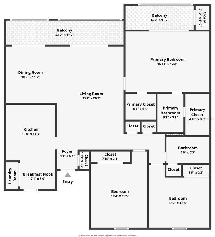 This is a floor plan for a three-bedroom apartment with two balconies and three bathrooms — 600 NORTHERN WAY UNIT 502, WINTER SPRINGS, FL