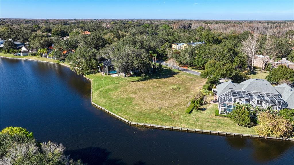 An aerial view shows a large waterfront lot with a house and pool — 814 TARAY DE AVILA, TAMPA, FL