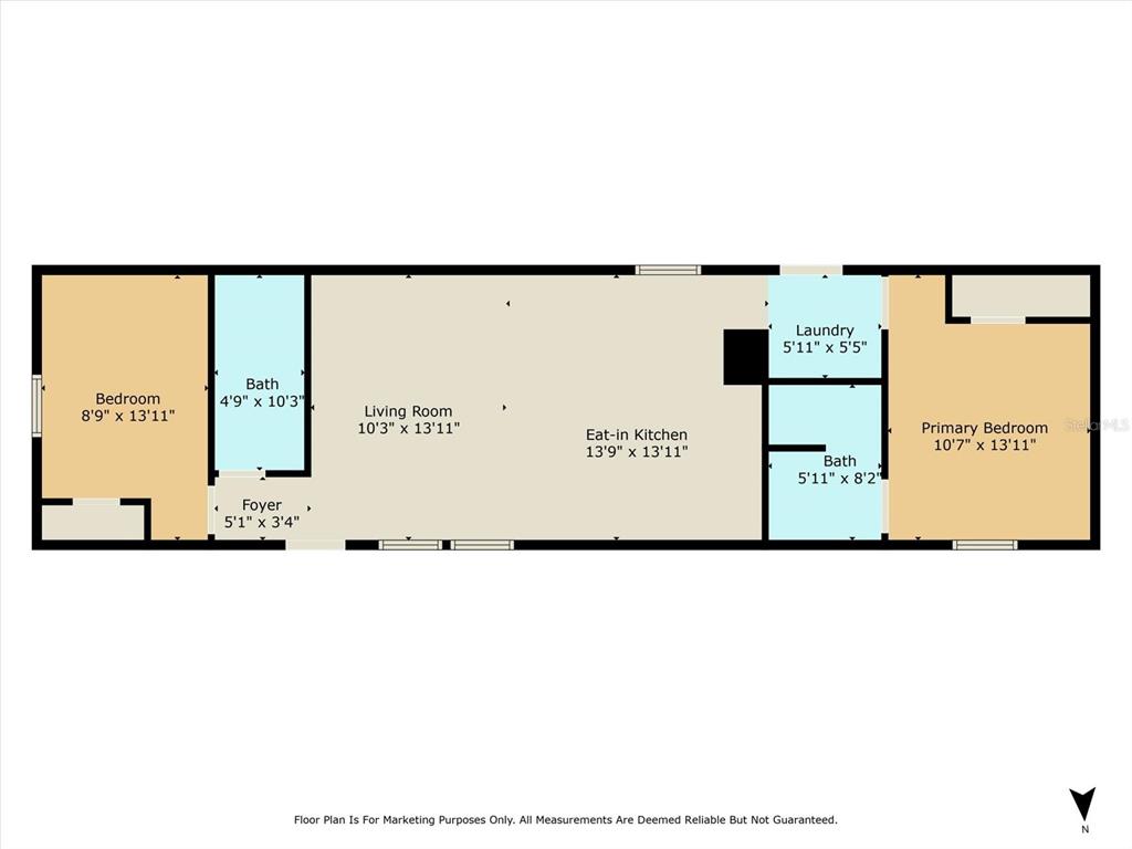 This is a floor plan showing a two-bedroom, two-bathroom apartment layout — 609 S REDBUD TERRACE, INVERNESS, FL