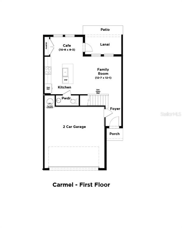 This is a floor plan for the first level of a home named Carmel — 2708 MEADOW CREST DRIVE, ST CLOUD, FL