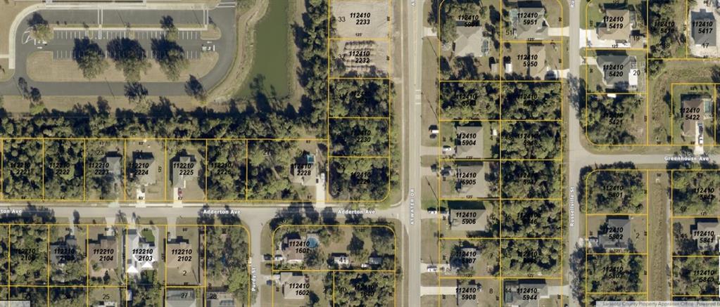 This is an aerial map showing residential lots and streets in a suburban neighborhood — ATWATER DRIVE, NORTH PORT, FL