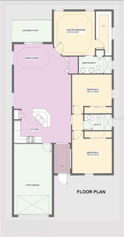 This is a floor plan for a single-story home featuring three bedrooms, two bathrooms, and a garage — 107 N 21ST STREET N, FORT PIERCE, FL
