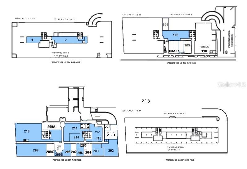 This image shows four floor plan layouts for a commercial building — 670 PONCE DE LEON, SAN JUAN, PR