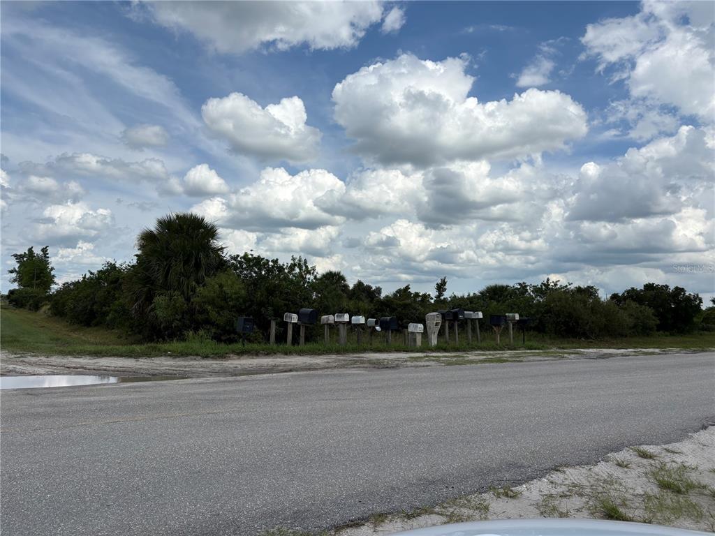 A row of mailboxes stands along a paved road in front of a wooded lot — 19575 NW 266TH STREET, OKEECHOBEE, FL