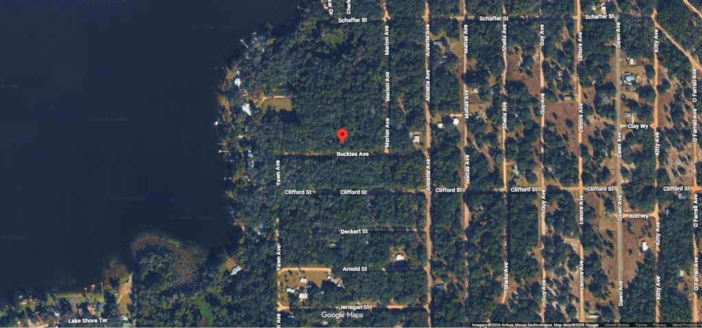 This is a satellite map view of a wooded residential area near a lake — Lot 8, Unit 7, Blk 42 BUCKLES AVENUE, INTERLACHEN, FL