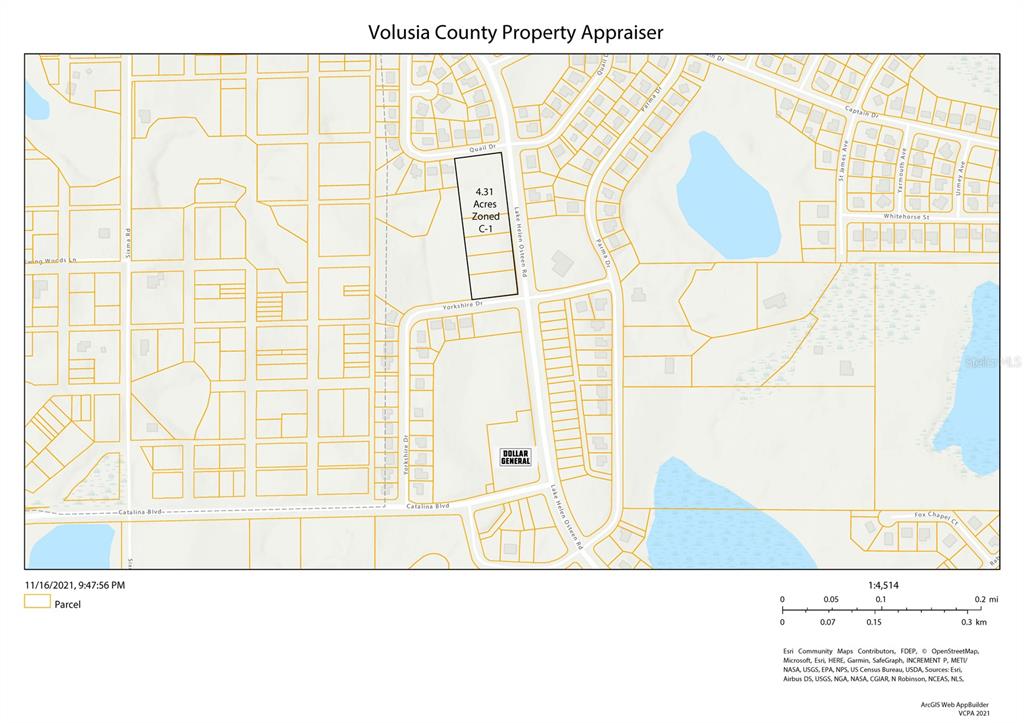 This is a property map showing a 4.31-acre parcel zoned C-1 in Volusia County — 3124 LAKE HELEN OSTEEN ROAD, DELTONA, FL