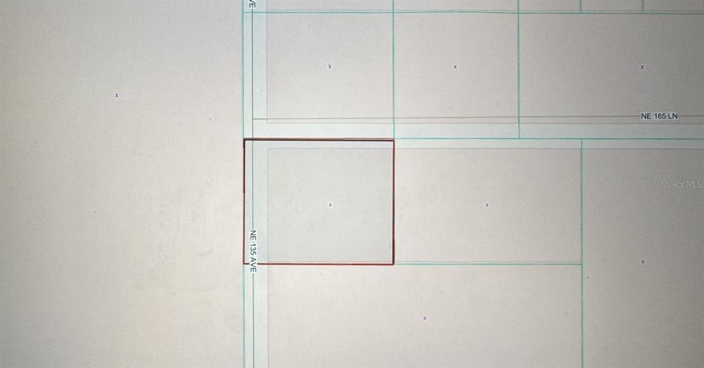 This is a map showing a rectangular plot of land outlined in red — TBD NE 135 AVENUE, FORT MC COY, FL