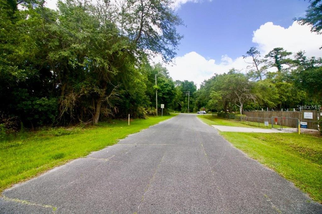 A paved road runs through a wooded area with a fenced property on the right — 274 TOMS ROAD, DEBARY, FL