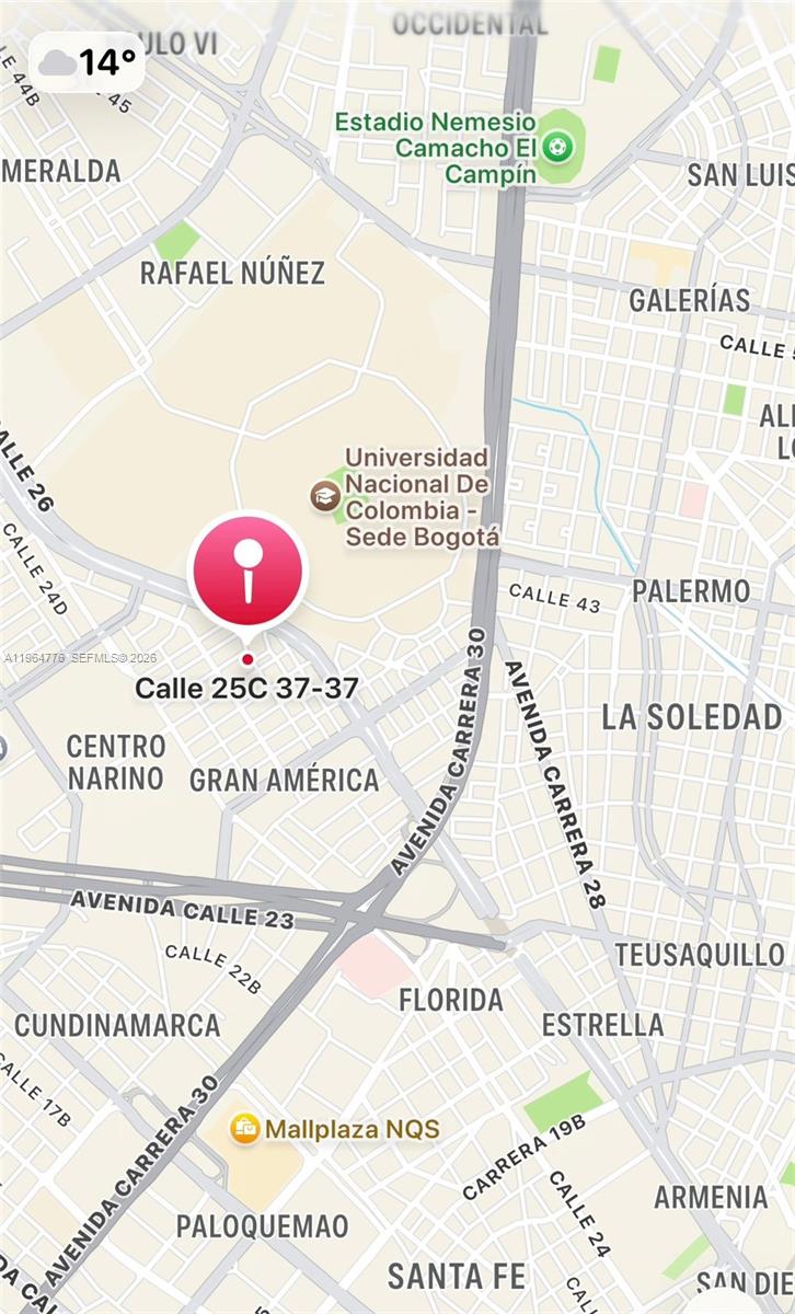This is a map showing the location of a property in Bogotá, Colombia — Calle 25 C 37-37 Apto 601 Calle 25 C # 601, FL