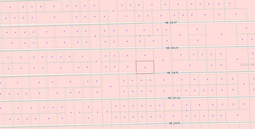 This image is a digital map showing property parcel boundaries and street names — 15575 NE 234TH PLACE, FORT MC COY, FL