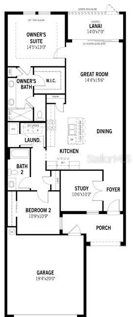 This is a floor plan for a single-story home with a garage, lanai, and three bedrooms — 17768 STILLNESS COURT, VENICE, FL