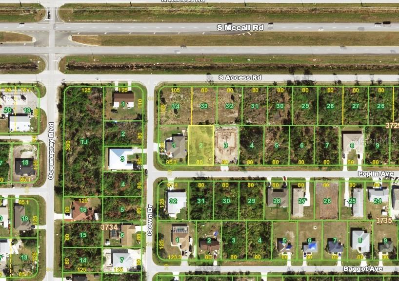 This is an aerial map showing residential lots and streets in a suburban neighborhood — 11320 POPLIN AVENUE, ENGLEWOOD, FL