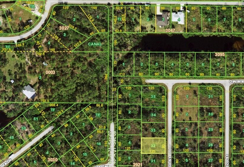 This is a satellite map showing residential property lot lines and parcel numbers — 1267 PATTON STREET, PORT CHARLOTTE, FL
