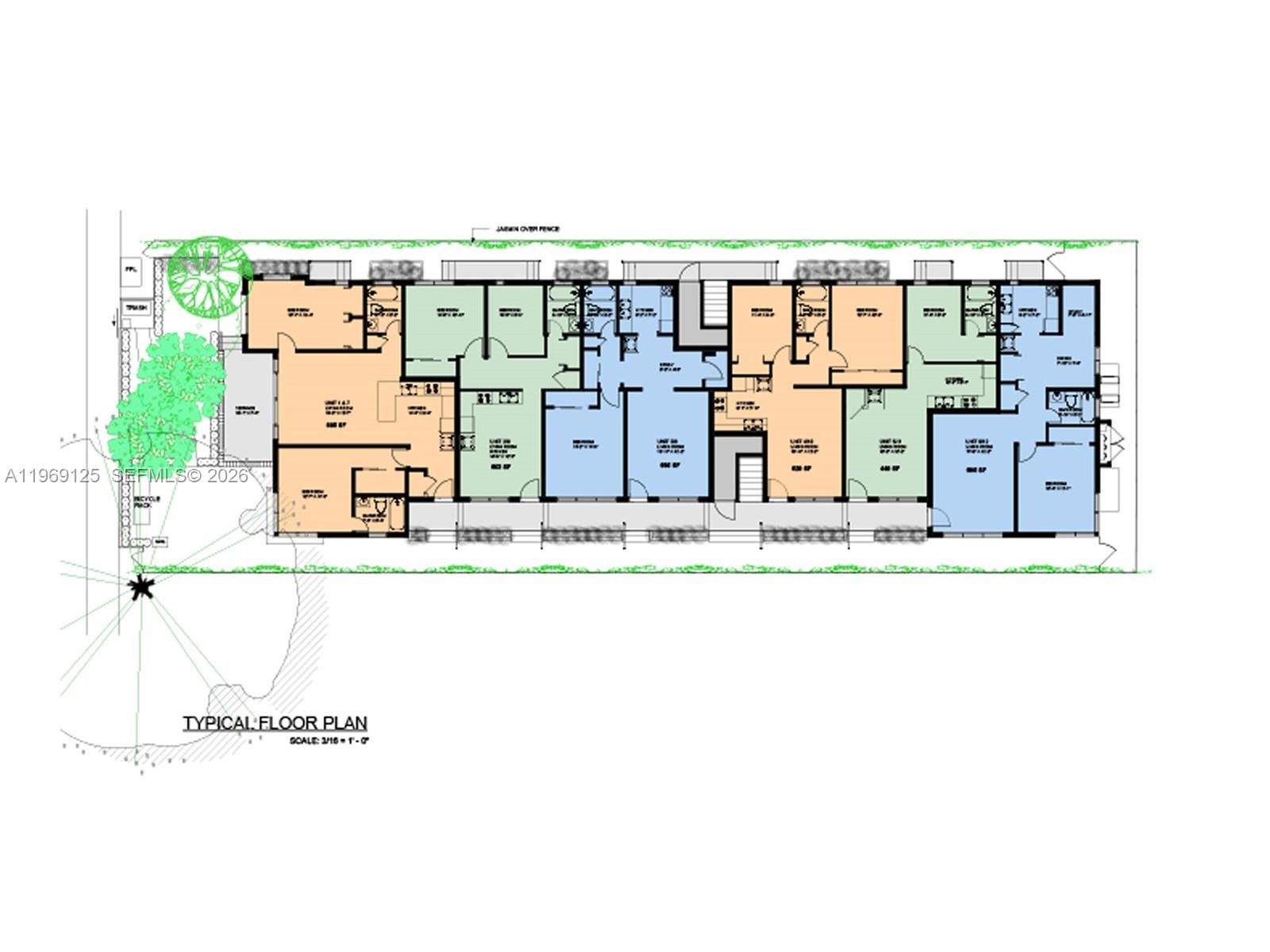 This is a floor plan showing the layout of multiple residential units on a single level — 1561 Jefferson Avenue, Miami Beach FL 33139, MIAMI BEACH, FL