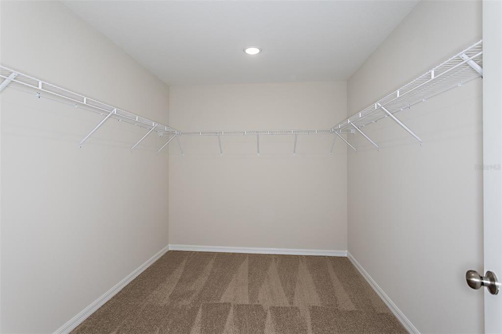A walk-in closet with beige walls, carpeted flooring, and white wire shelving — 1756 VANILLA STREET, HAINES CITY, FL