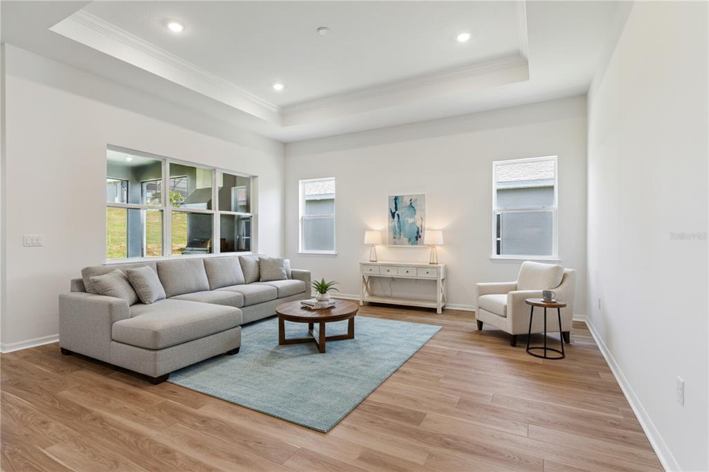 A living room features a gray sectional, a blue area rug, and light wood flooring — 1552 SKYLINE HEIGHTS CIRCLE, MINNEOLA, FL