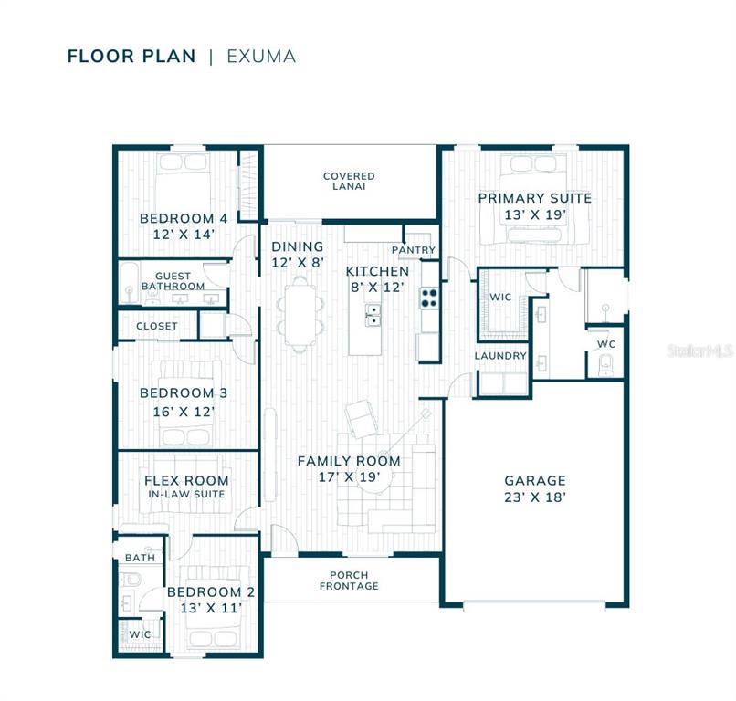 This is a floor plan for a house featuring four bedrooms, a garage, and a lanai — 117 BAYSIDE DRIVE, PALM COAST, FL