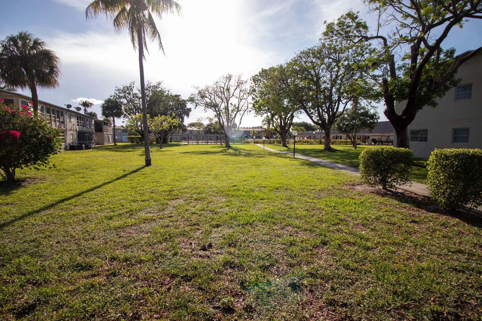 A grassy courtyard area features palm trees, mature shade trees, and a paved walking path — 550 NW 77th Avenue # 204, Margate FL 33063, MARGATE, FL