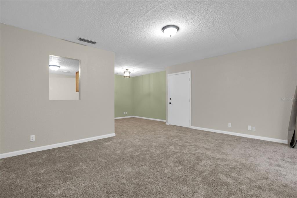 A carpeted living area features light gray walls, a white door, and a wall cutout — 758 E MICHIGAN STREET UNIT 210, ORLANDO, FL