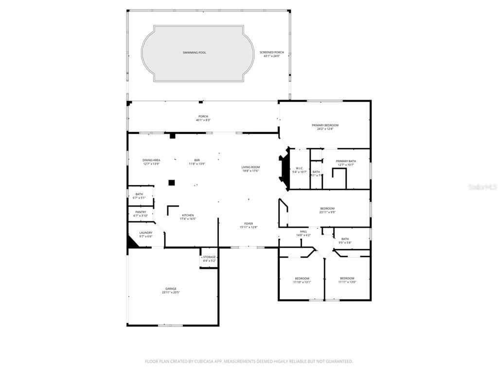 This is a floor plan of a single-story house with a garage, pool, and porch — 50 FURNESS PLACE, PALM COAST, FL