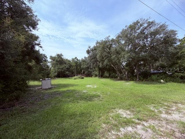 A grassy, vacant lot features scattered mature trees and a small utility shed — 35356 KRAMER STREET, WEBSTER, FL
