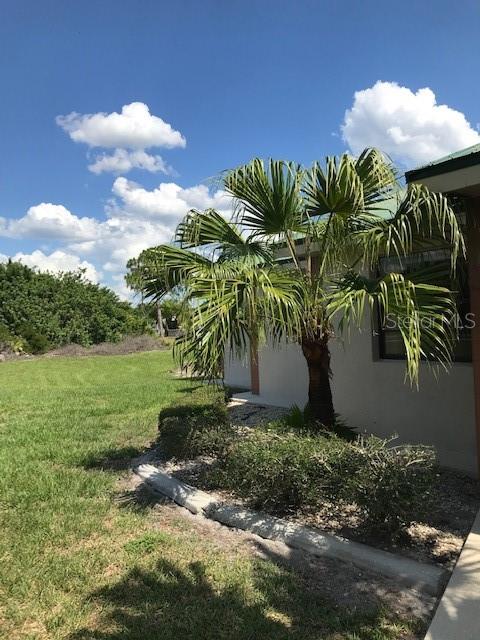 A palm tree stands next to the side of a house near a grassy lawn — 25385 SANDHILL BOULEVARD UNIT E1, PUNTA GORDA, FL