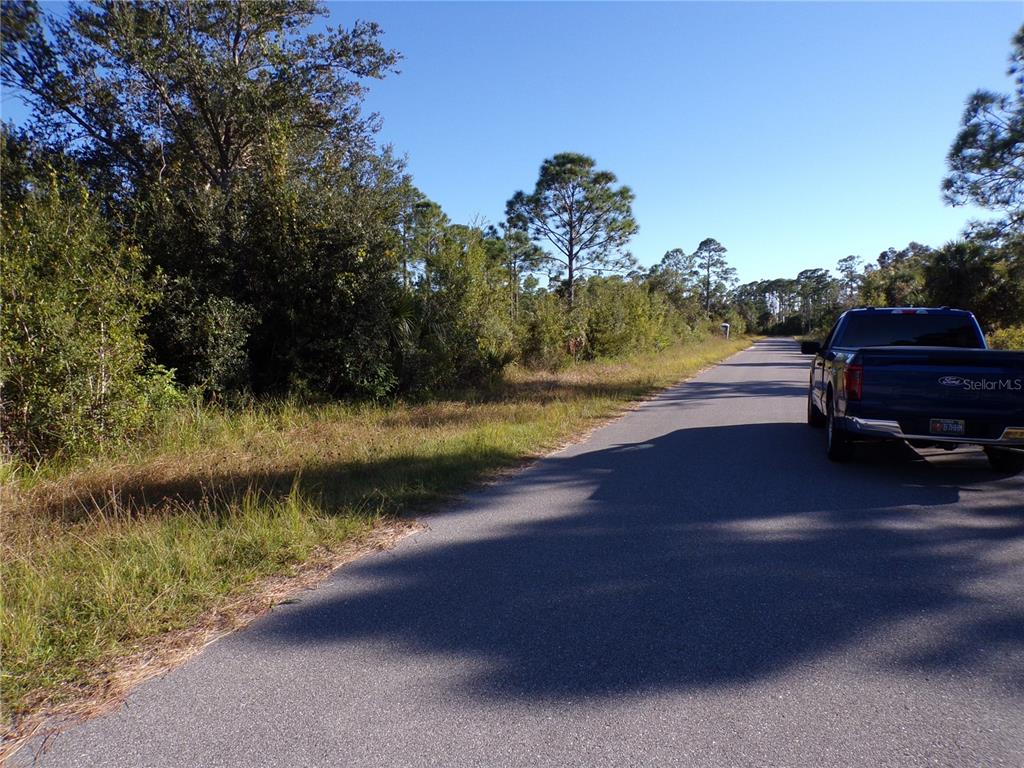 A blue pickup truck is parked on the side of a paved road near woods — 442 LACKLAND STREET, PORT CHARLOTTE, FL