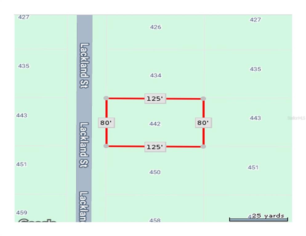 This is a map showing the rectangular dimensions of a property lot — 442 LACKLAND STREET, PORT CHARLOTTE, FL