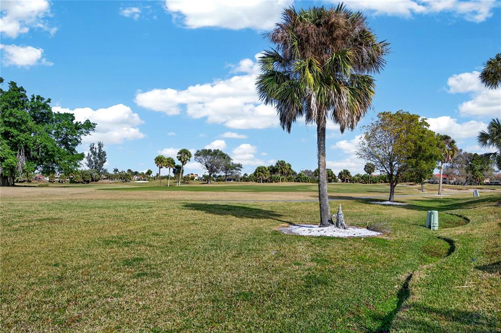 A view of a grassy golf course fairway with several palm trees under a sky — 5061 SAN ROCCO COURT, PUNTA GORDA, FL