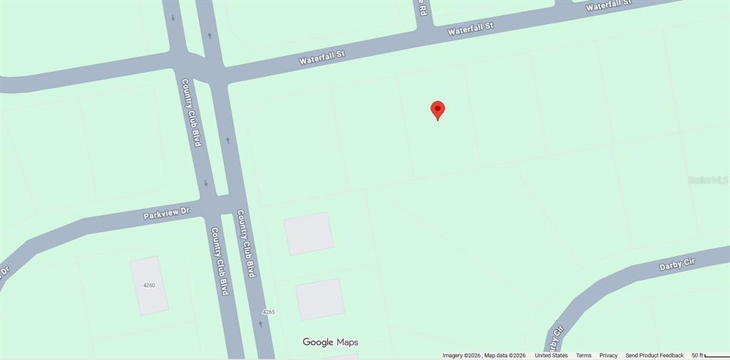 This is a map showing a vacant lot marked with a red pin — Lot 4, Unit 2, Blk 210 WATERFALL STREET, CHIPLEY, FL