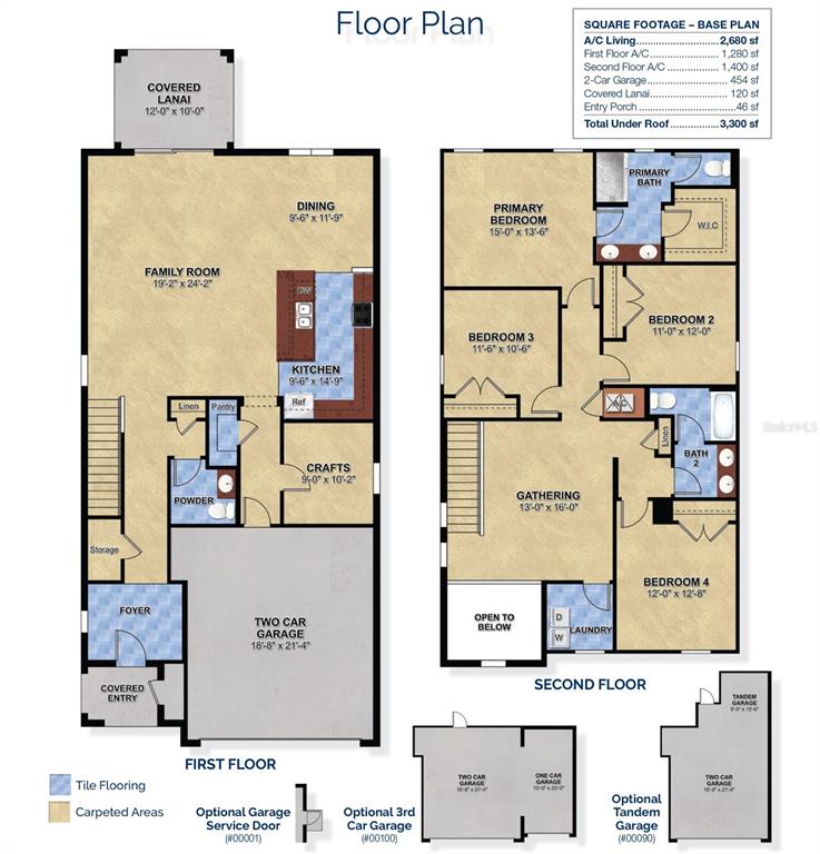 This floor plan shows a two-story house with four bedrooms, a garage, and a lanai — 6888 SPANISH IMPERIAL STREET, HOWEY IN THE HILLS, FL