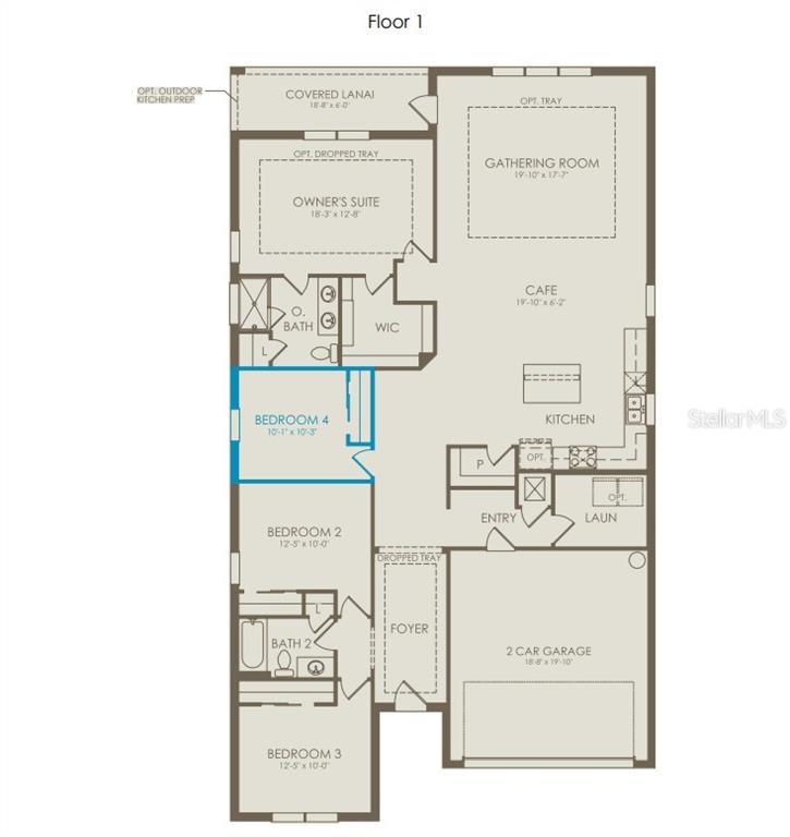 This is a floor plan for a single-story home featuring four bedrooms and a garage — 5637 FLAME VINE WAY, ST CLOUD, FL
