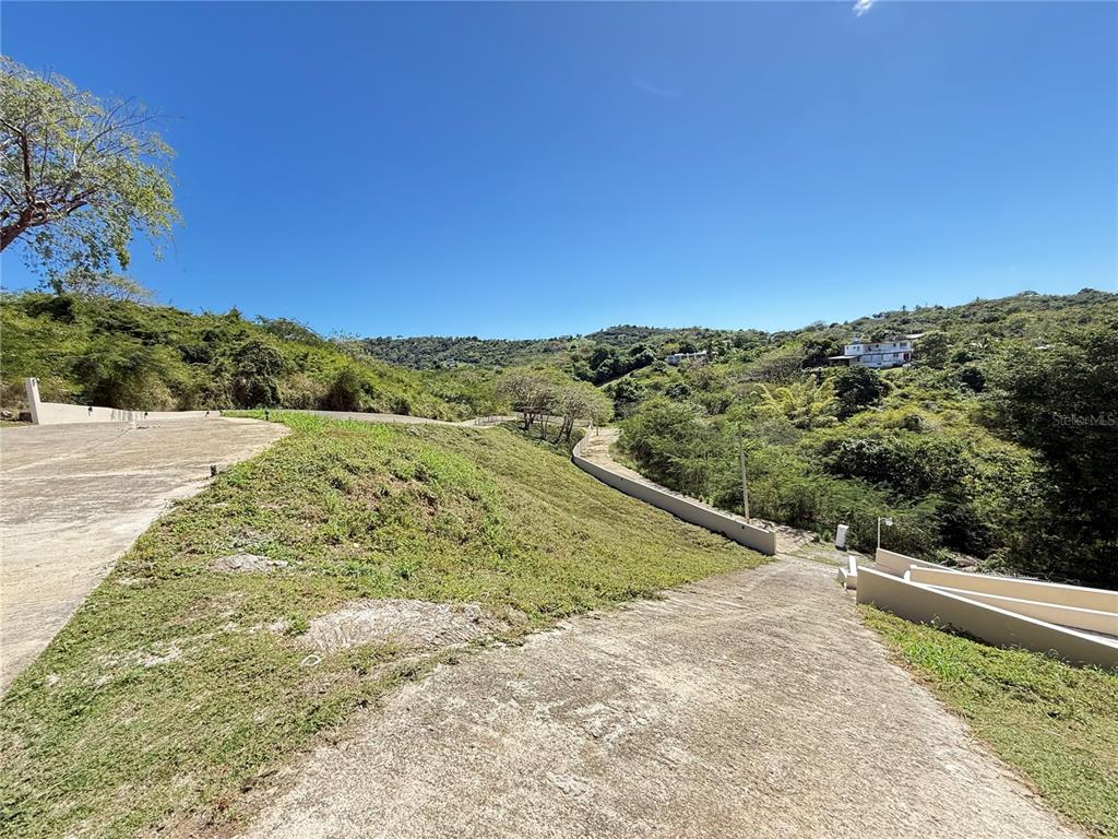 A concrete driveway leads down a sloped lot toward a lush, hilly landscape — Villa Borinquen BARRIO SANTA MARIA UNIT 376 & 377, VIEQUES, PR
