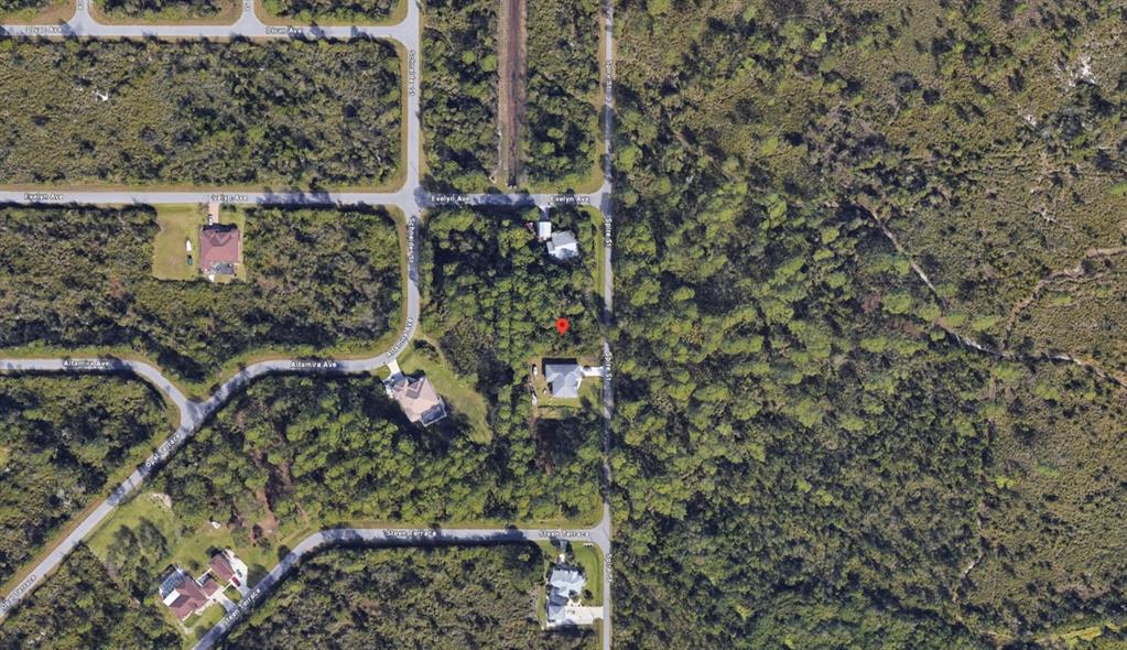 An aerial map view shows a residential lot with a house and surrounding wooded area — 4481 SPIRE STREET, PORT CHARLOTTE, FL