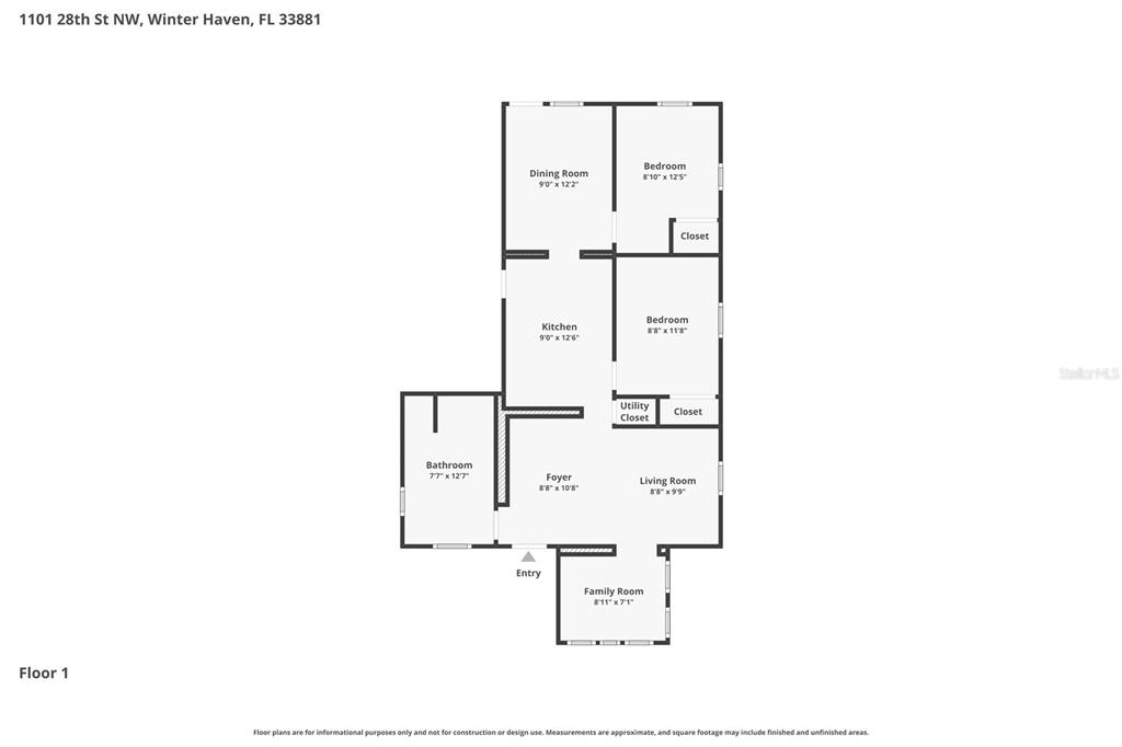 This is a floor plan showing the layout of a single-story residential home — 1101 28TH STREET NW, WINTER HAVEN, FL