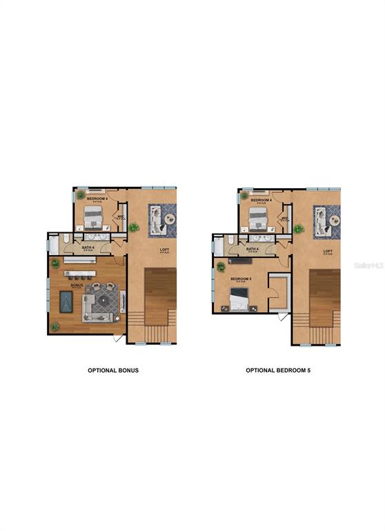 This floor plan rendering shows two layout options for an upper level with a loft — 682 BOTTLEBRUSH WAY, TARPON SPRINGS, FL