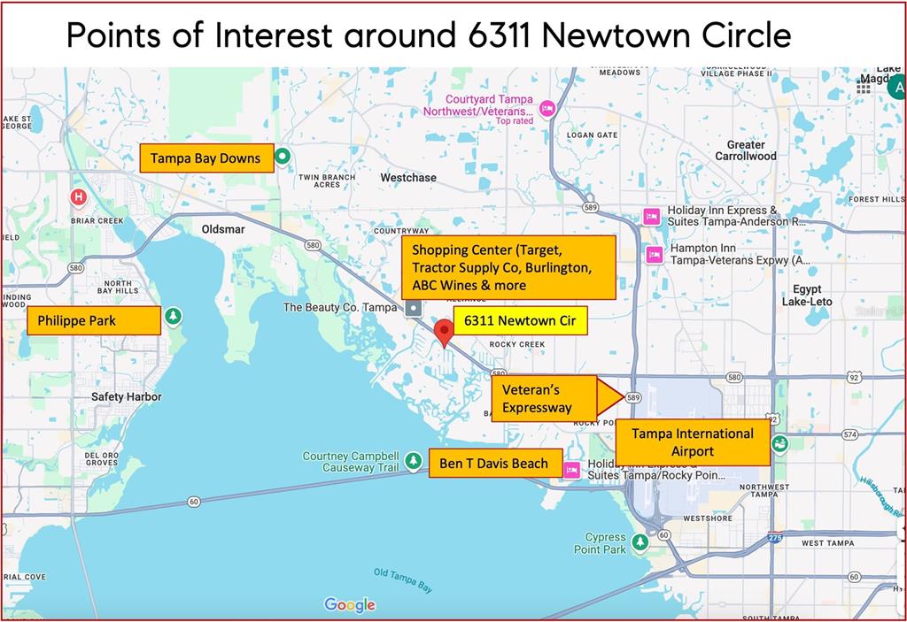 This map displays points of interest and landmarks surrounding a specific location in Tampa, Florida — 6311 NEWTOWN CIRCLE UNIT 11B2, TAMPA, FL