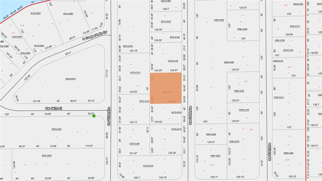 This is a tax map showing property lot lines and dimensions for a residential area — 52ND AVENUE, INTERLACHEN, FL
