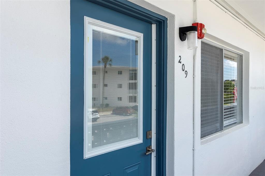 A blue front door with a window and the number 209 on a white wall — 8221 112TH STREET UNIT 209, SEMINOLE, FL