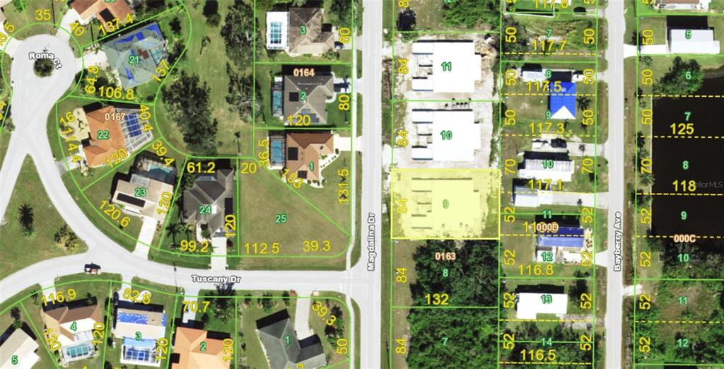 This is a property map showing residential lots, streets, and building footprints in a neighborhood — 2938 MAGDALINA DRIVE, PUNTA GORDA, FL