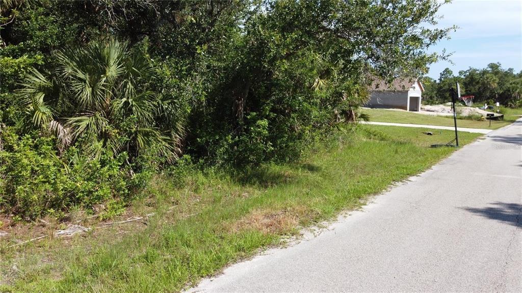 A paved road runs alongside a grassy lot with dense trees and a basketball hoop — 3063 SARGEANT STREET, PORT CHARLOTTE, FL