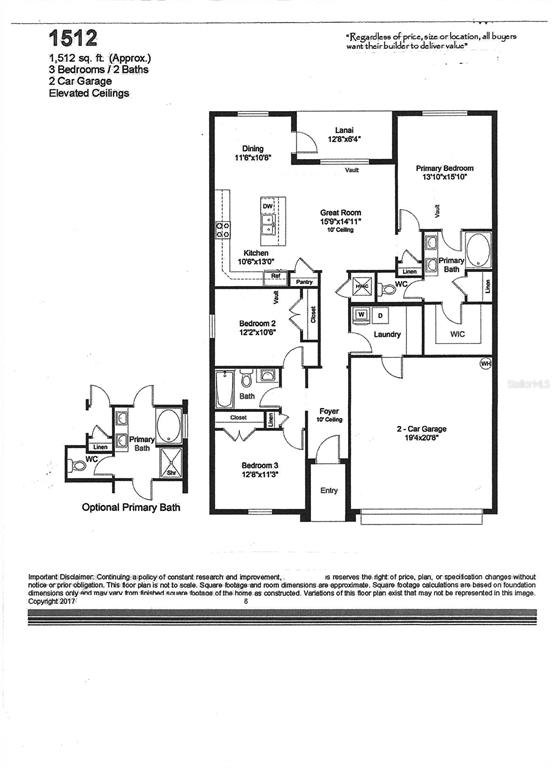 This is a floor plan for a 1,512-square-foot home with three bedrooms and two bathrooms — 12547 NE 48TH TERRACE, OXFORD, FL