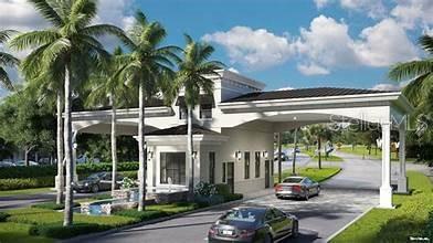 This is a digital rendering of a gated community entrance with palm trees and cars — 133 BERKSHIRE UNIT 133, WEST PALM BEACH, FL