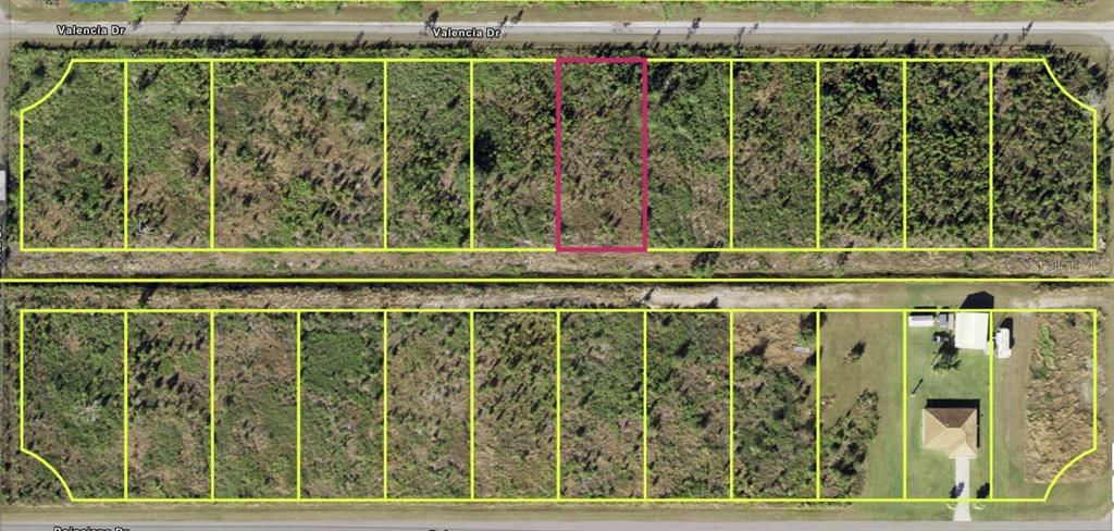 An aerial map shows a rectangular plot of land highlighted in pink among adjacent lots — 211 VALENCIA DRIVE, INDIAN LAKE ESTATES, FL