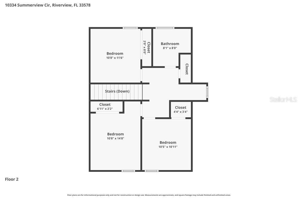 This is a floor plan for the second level of a house featuring three bedrooms — 10334 SUMMERVIEW CIRCLE, RIVERVIEW, FL