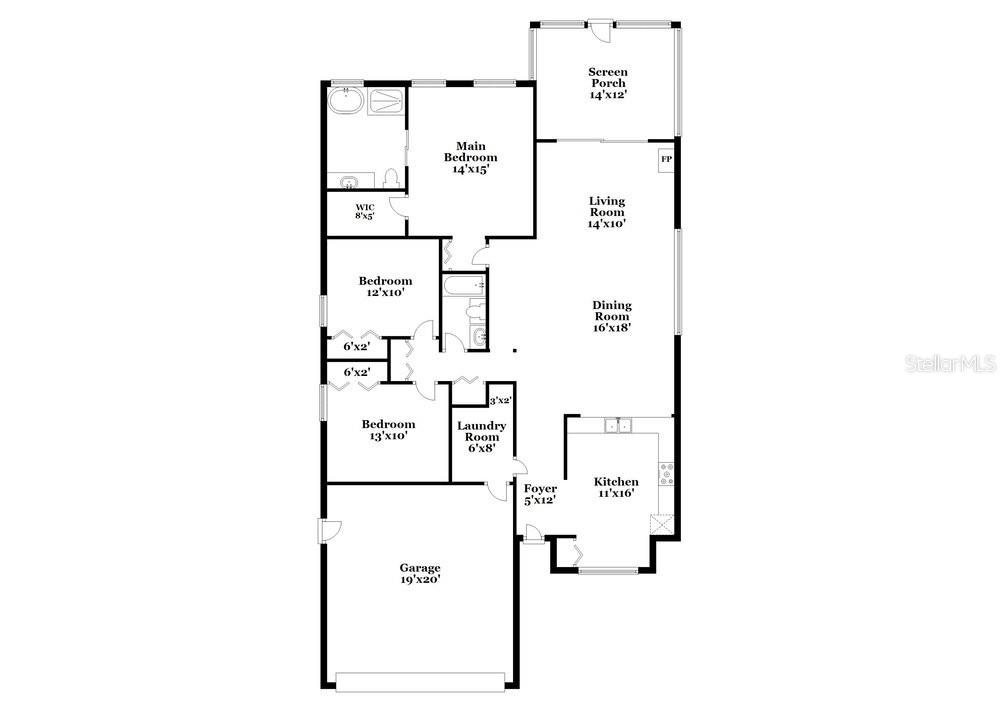 This is a floor plan showing a single-story house layout with a garage and porch — 1060 COVINGTON STREET, OVIEDO, FL